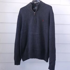 Polo Ralph Lauren Vintage 1/4 Zip Mock Neck Pullover Gray XL 100% Cotton
